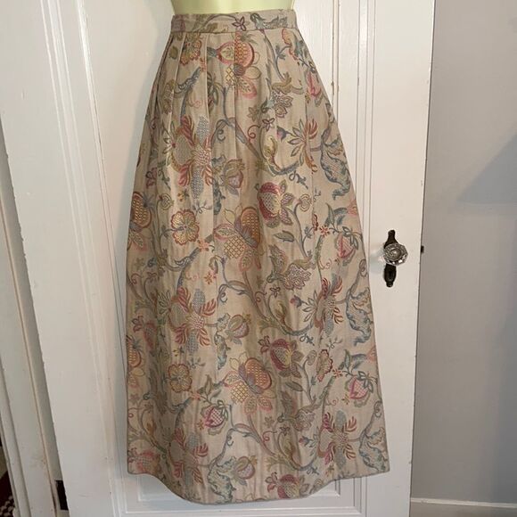Vintage 80s Cloak of Many Colors cream & pink paisley brocade maxi skirt